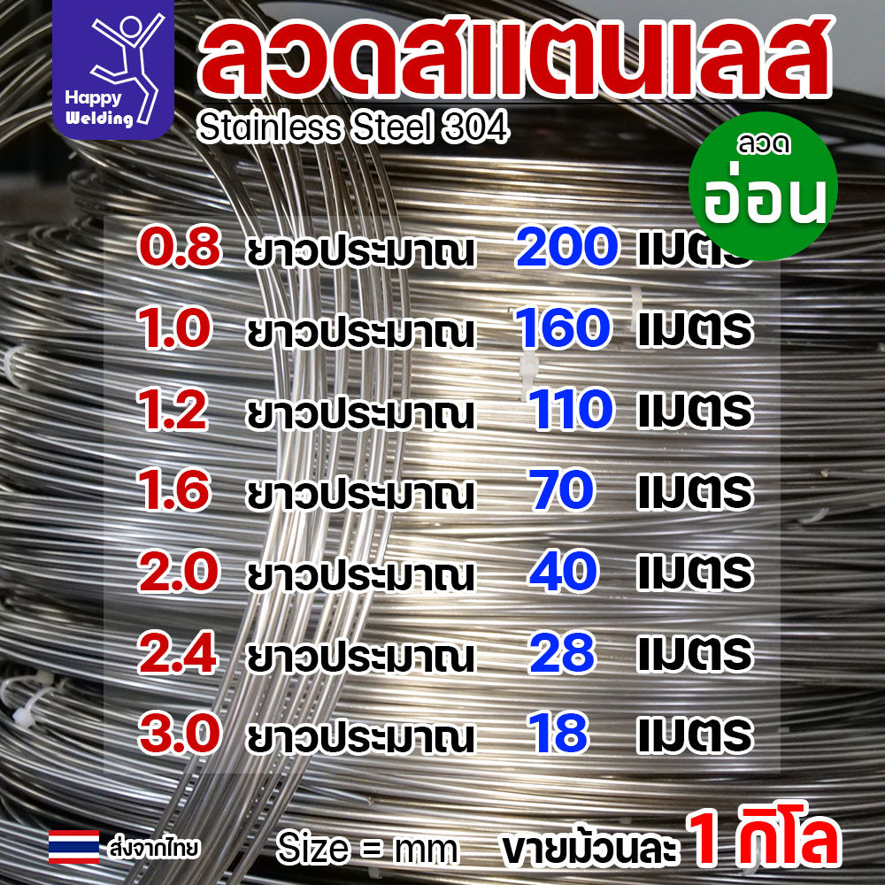 ลวดสแตนเลส ลวดม้วน ลวดเติม เกรด 304 ดีที่สุด ขนาด 1.2 มม (ม้วนละ 1 กิโล)