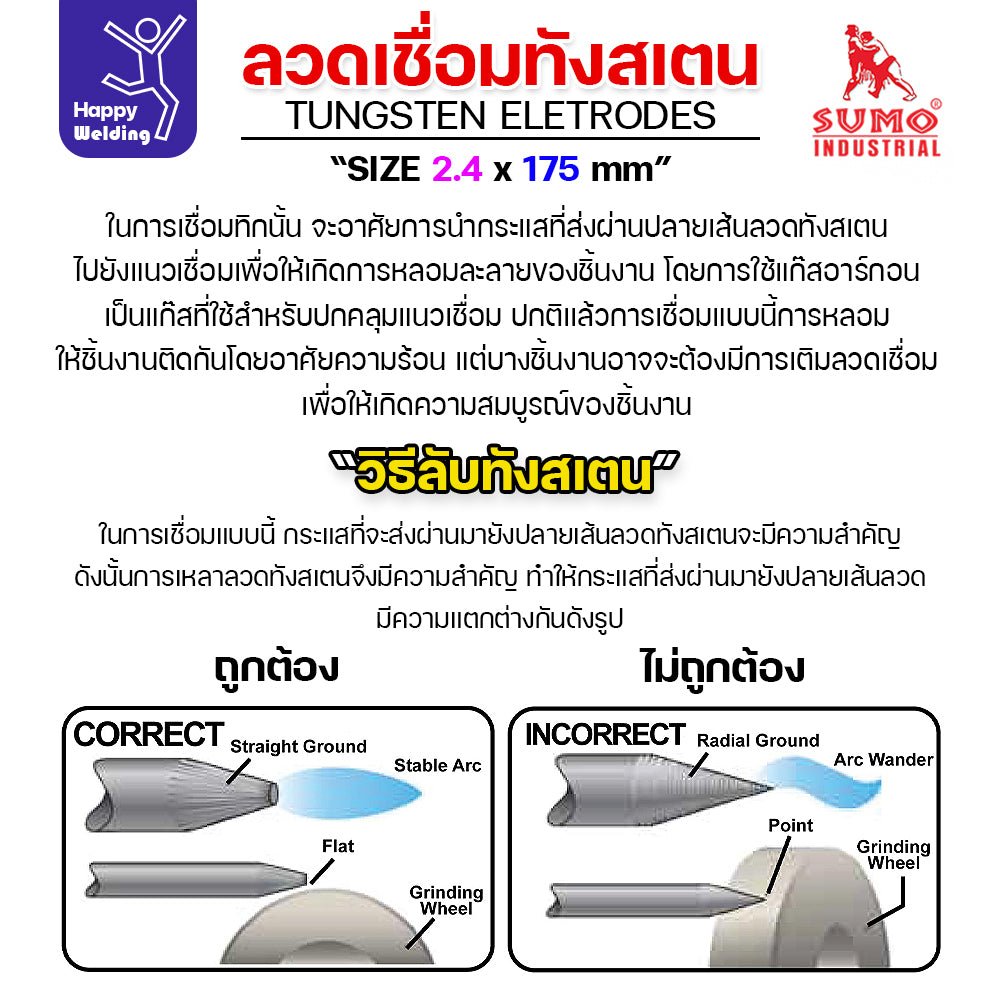 เข็มทังสเตน สำหรับ เชื่อมอาร์กอน SUMO หัวขาว เลือกขนาดได้ สำหรับเชื่อมอาร์กอน เชื่อมอลูมิเนียม กล่อง 10 เส้น