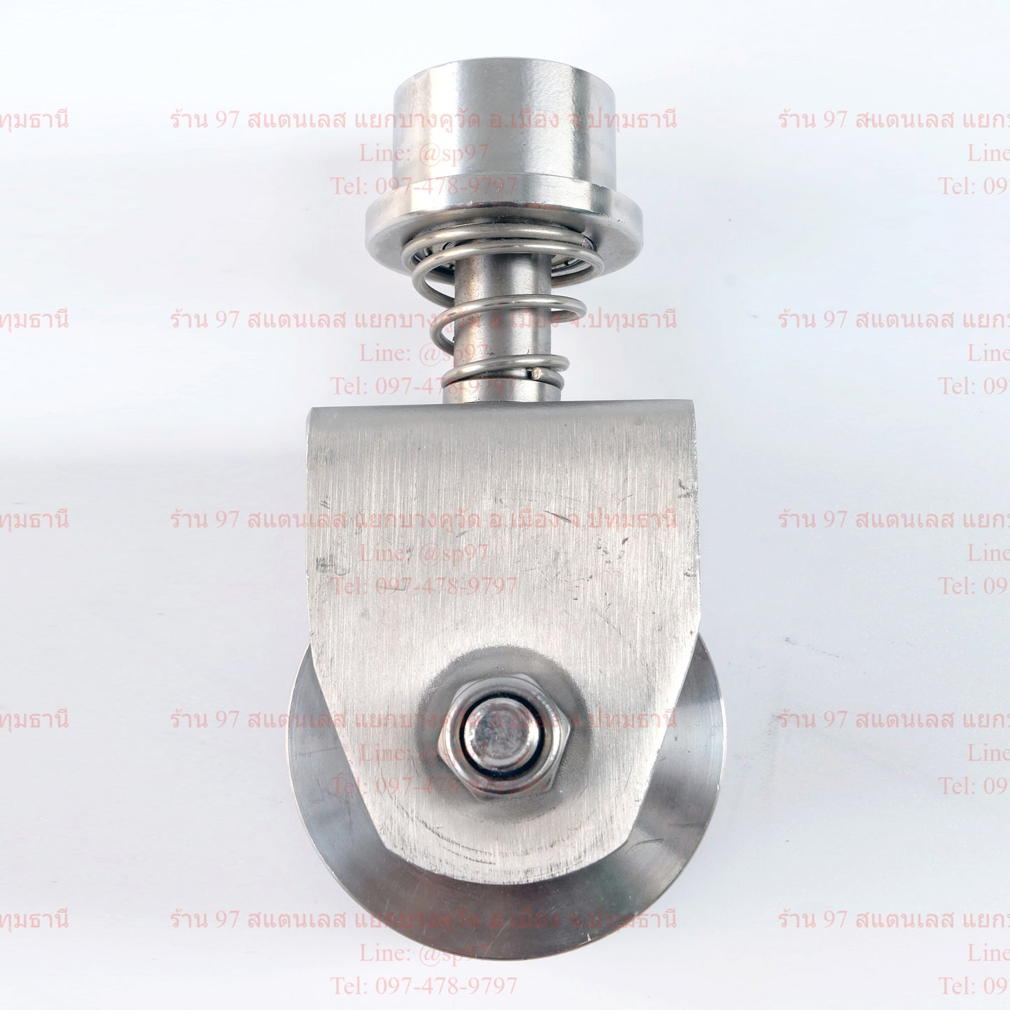 ล้อสปริง ล้อหมุน 360องศา ล้อประตูรางโค้ง สแตนเลส 2.5 นิ้ว (มีสปริง) ไม่ตกราง ร่องกลม