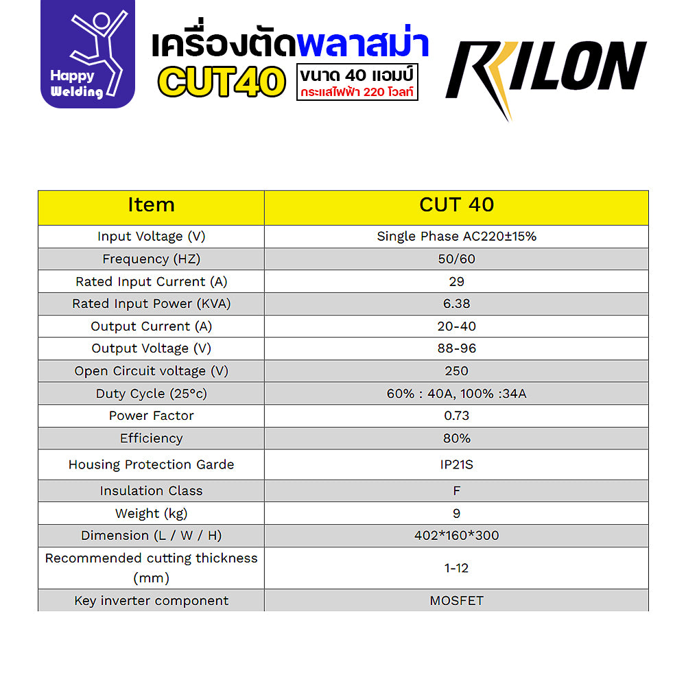 RILON เครื่องตัด CUT 40 ไฟบ้าน220V เหล็กตัดสวยได้10มม สแตนเลตัดสวยได้ส6มม