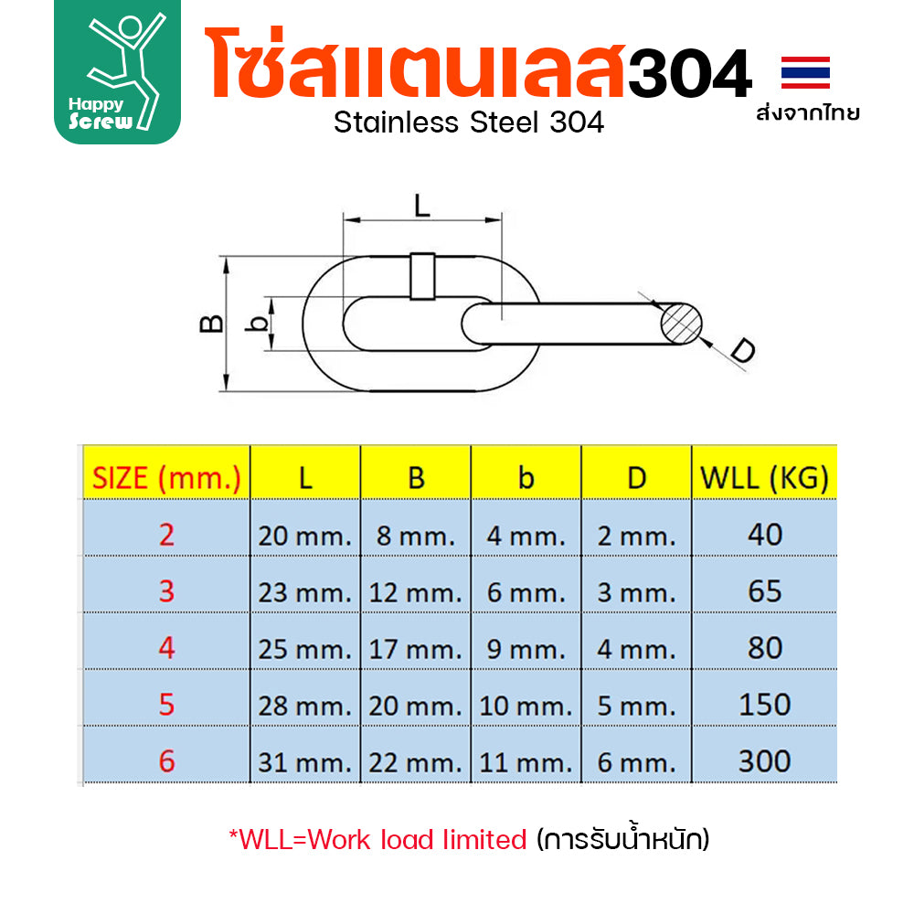 โซ่สแตนเลส 304 คุณภาพสูง ขนาด 4มม. สำหรับลังเก็กล้างจุด/รางน้ำฝน/ห้อยรถเข็น ทนทาน ใช้งานได้หลากหลาย