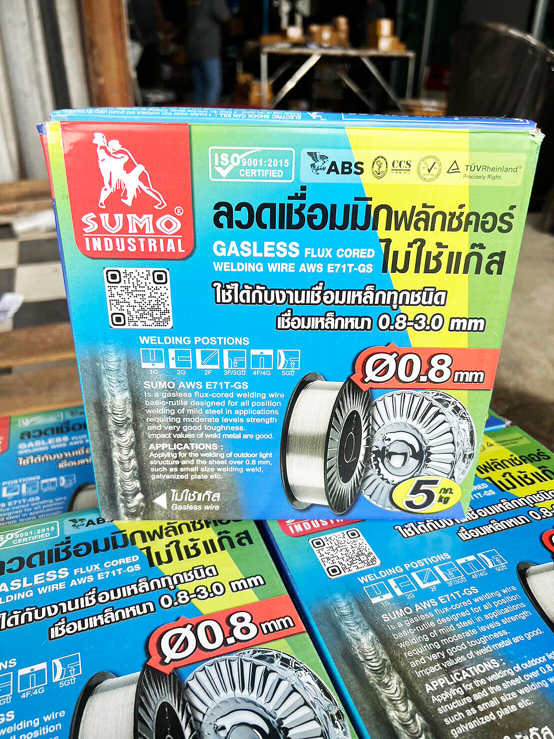 SUMO ลวดเชื่อม MIG ฟลักคอร์ E71T-GS (ไม่ใช้แก๊ส) ม้วนละ 5กิโล ขนาด 0.8 และ 1.0 มิล Gasless Flux Core รวมVAT