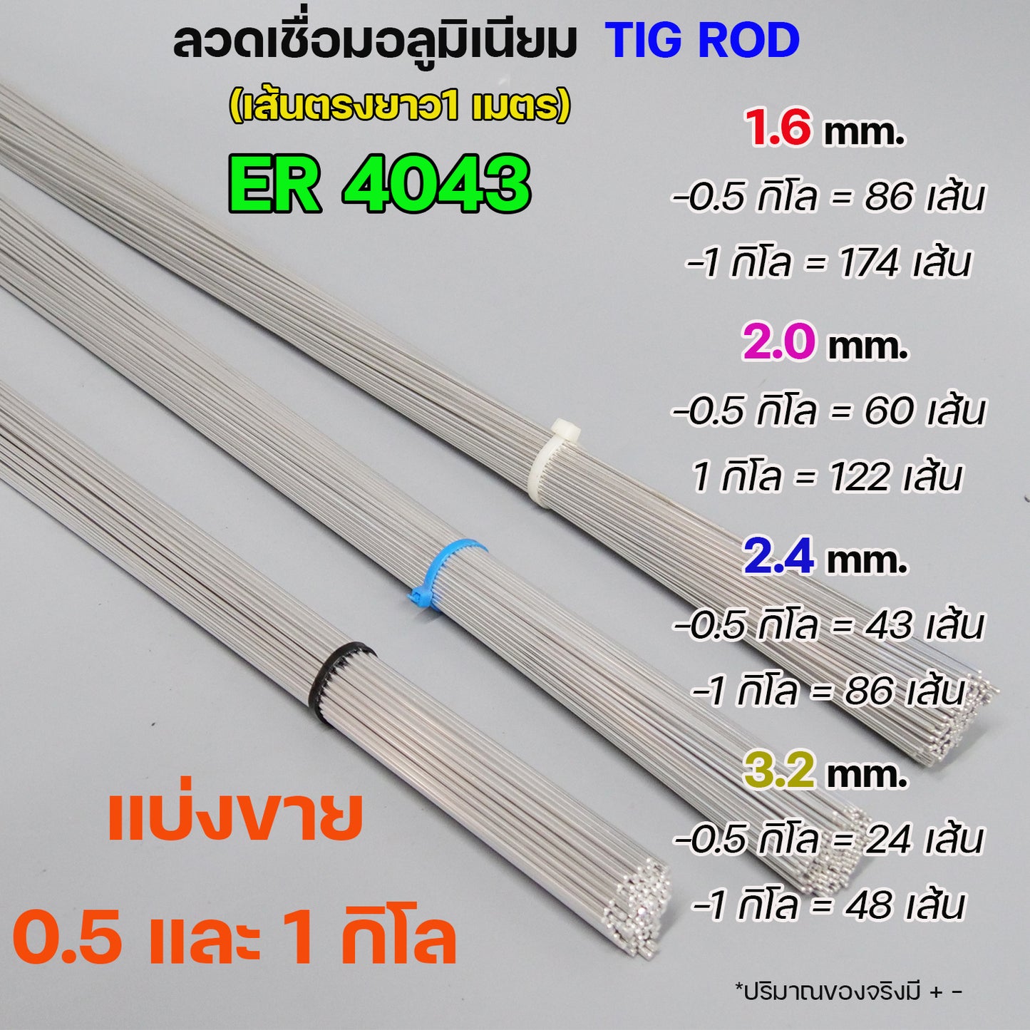 JW ลวดเชื่อมอลูมิเนียม ลวดเชื่อมมิเนียม ลวดมิเนียม ลวดอลู ลวดติ๊ก TIG ROD เกรด4043 ขนาด1.6 มม ยาว 1เมตร