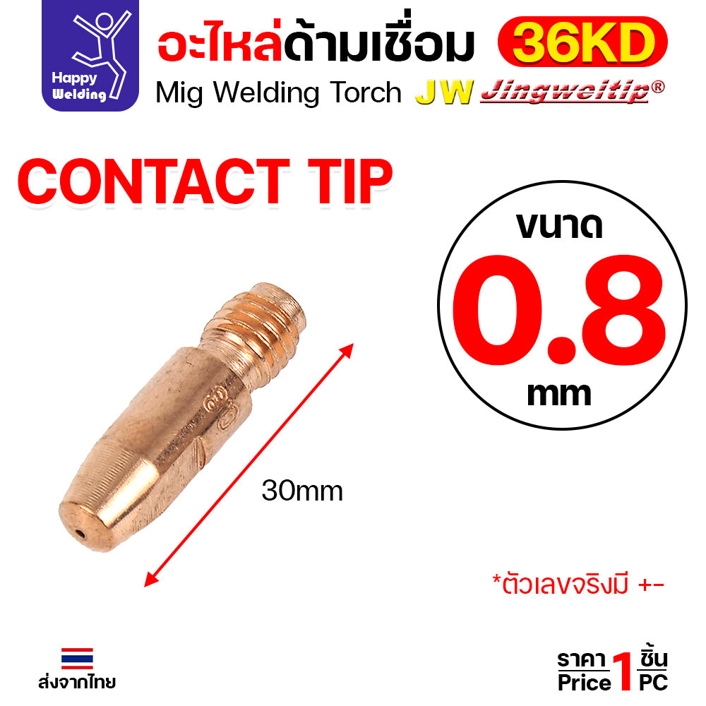 (อะไหล่36KD) JW MIG 36KD Contact Tip ECU M8x30 เลือกขนาดได้ตามลวดที่ใช้งาน