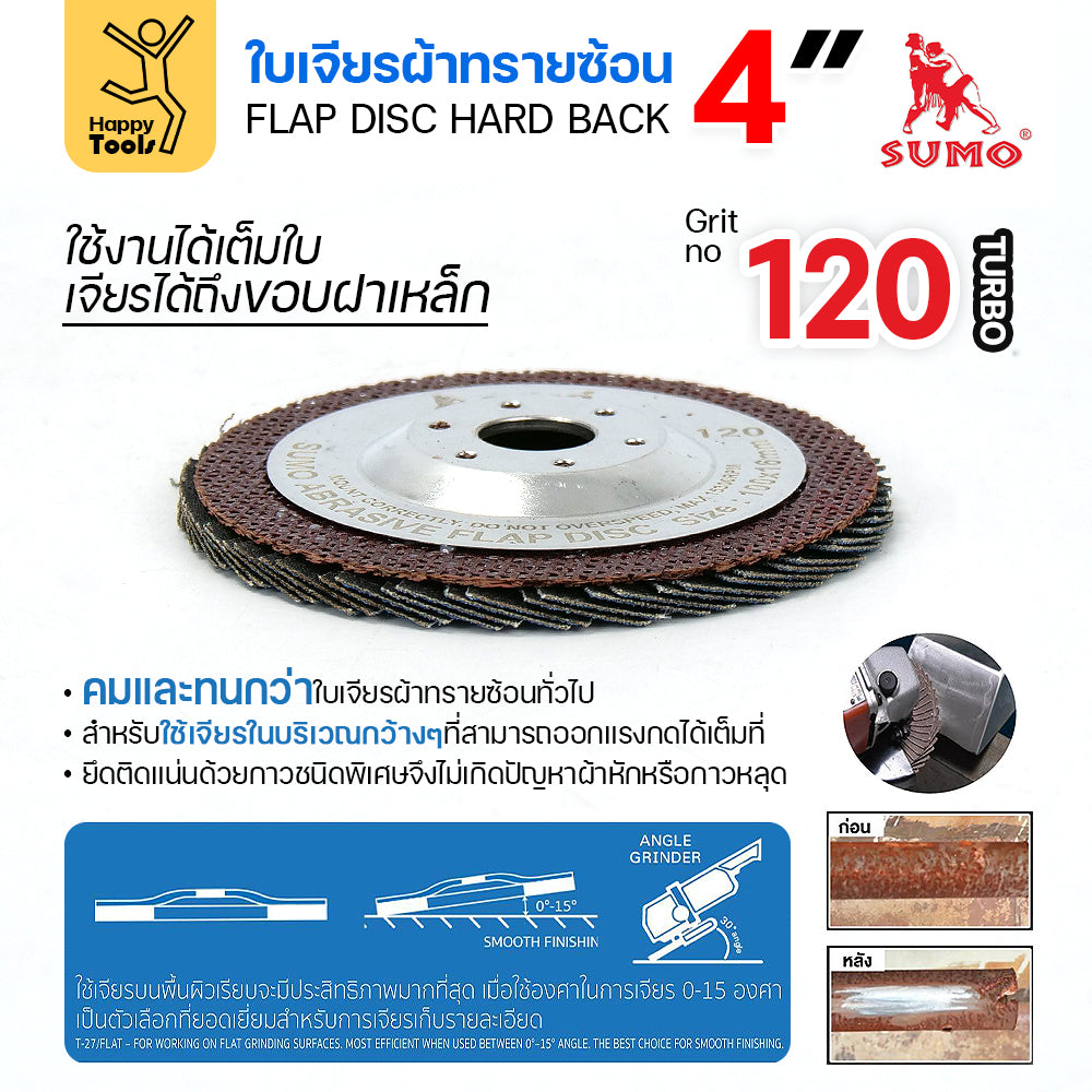 SUMO จานทรายซ้อน หลังแข็ง ทรายสีฟ้า 4" #120