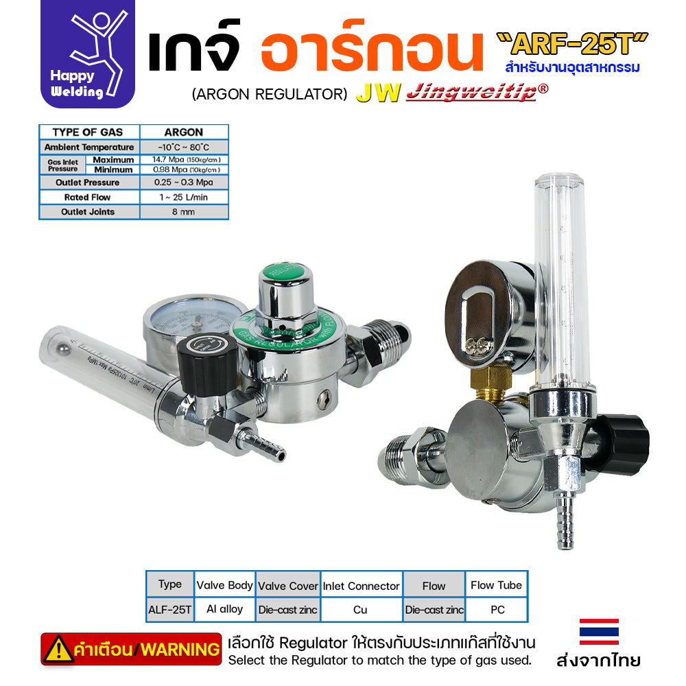 JW เกจ์ อาร์กอน ALF-25T Argon Regulator แบบ หัวเดี่ยว สำหรับงานเชื่อม อาร์กอน #เกจ #อากอน (ราคา1ชิ้น)