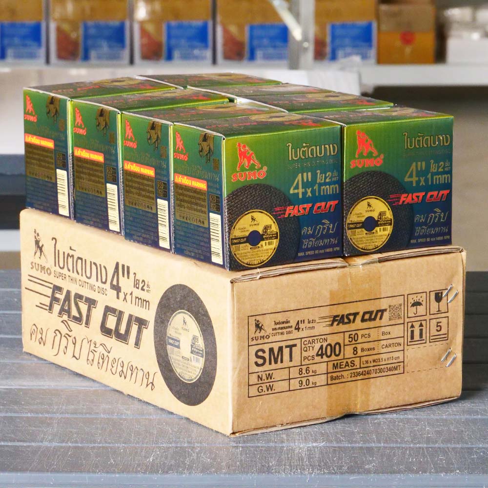ใบตัดสแตนเลส SUMO FASTCUT 4 นิ้ว 1 มิล ใย 2 ชั้น 50 ใบ สำหรับงานช่างคุณภาพสูง