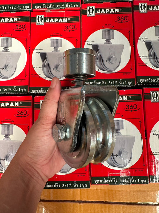 (ยกลัง 20ลูก) CH.SC ล้อสปริง ขาล้อหมุน 360 องศา เหล็กชุบกัลวาไนซ์ (ขนาด 3 นิ้ว ร่องกลม) สำหรับเดินบนเพลา 9-15 มิล