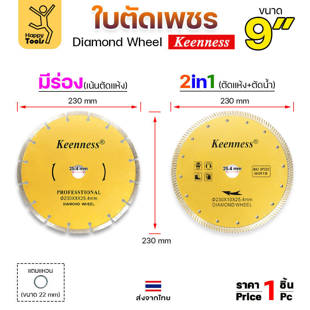 Keenness ใบตัดเพชร ตัดกระเบื้อง ตัดคอนกรีต ตัดแกรนิต ตัดแห้ง 9นิ้ว