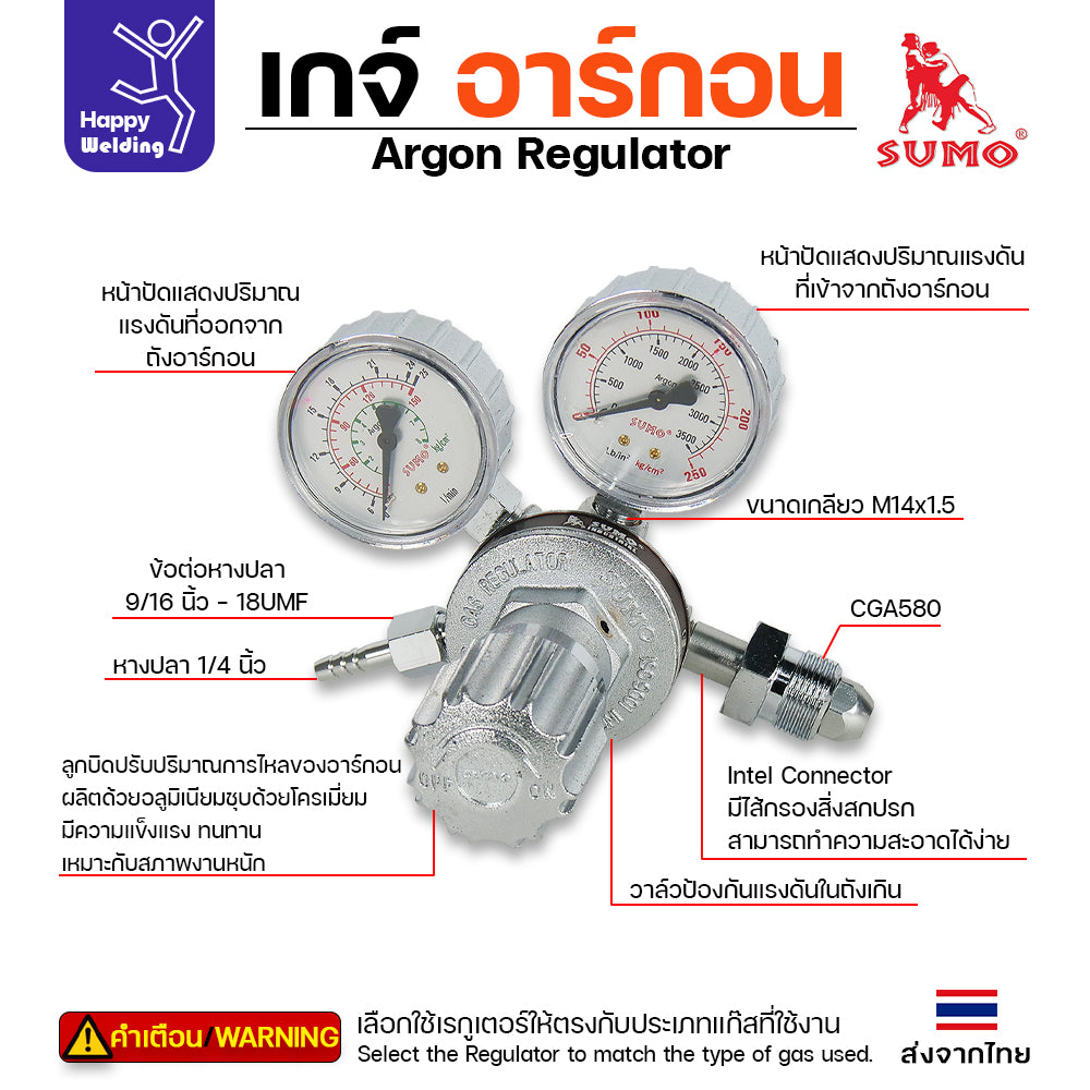 SUMO Argon Regulator เกจ์อาร์กอน (HighFlowอัลลอย์)