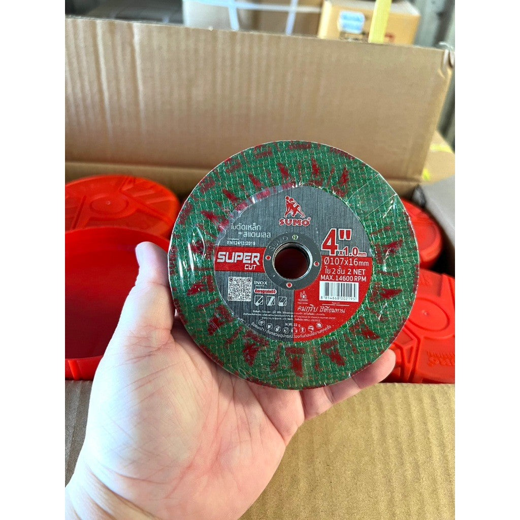 (ยกลัง 400ใบ) SUMO Super Cut สีเขียว ใบตัด ของแท้100% ขนาด 4 นิ้ว  ตัดเหล็ก ตัดสแตนเลส คมกริบ ไร้รอยไหม้