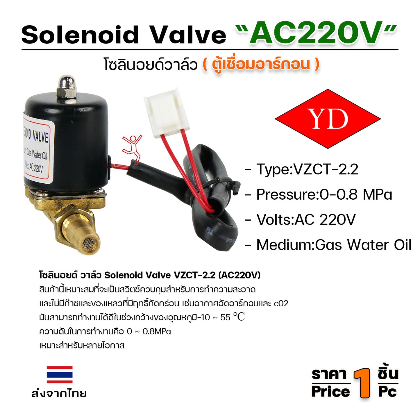 โซลินอยด์ วาล์ว ตู้เชื่อมอาร์กอน รหัส VZCT-2.2 ไฟ AC220V