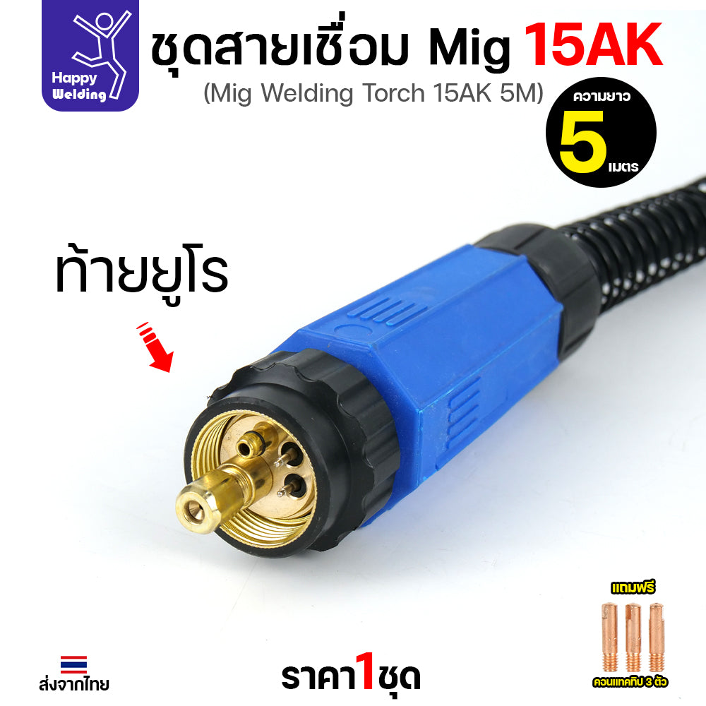 Happy DIY MIG 15AK ชุดสายเชื่อม  เลือกความยาวได้ 3เมตร/4เมตร/5เมตร ท้ายยูโร สายหนาทนทาน พร้อมจัดส่งทันที