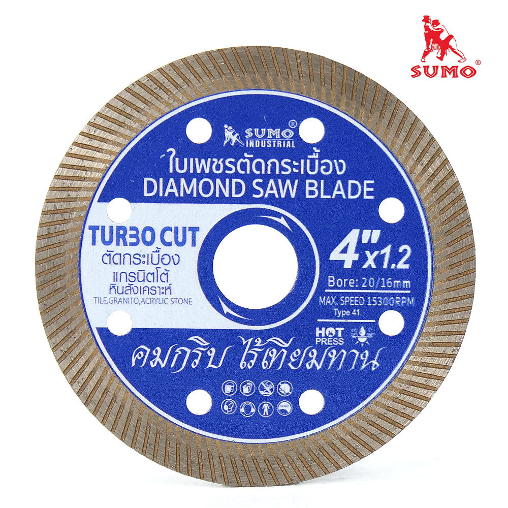 ใบเพชร 4 นิ้ว Sumo TURBO CUT (ยกล่อง 10ใบ) สีน้ำเงิน .ใช้ใบตัดกระเบื้อง ใบตัดคอนกรีต ใบตัดหินแกรนิต