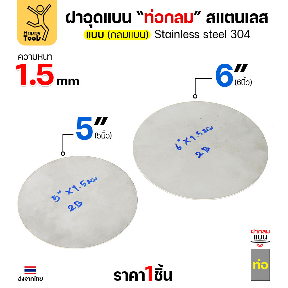 เหรียญแบนสแตนเลส เกรด304 ขนาด 3-4-5-6 นิ้ว ขนาดเท่าท่อสแตนเลสพอดี เชื่อมปิดฝาได้พอดี มีหลายขนาด