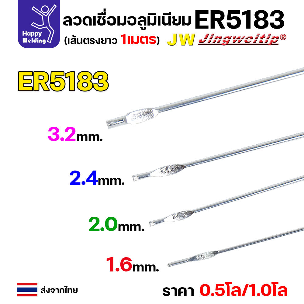 JW ลวดอลู TIG ROD เกรด5183 ขนาด2.4มม ยาว 1เมตร ลวดเชื่อมอลูมิเนียม ลวดเชื่อมมิเนียม ลวดมิเนียม