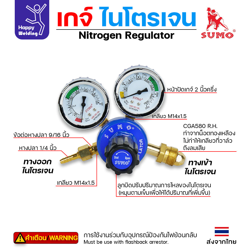 SUMO เกจ์ ไนโตรเจน สำหรับ วัดแรงดัน ปรับแรงดัน ไนโตรเจน Regulator Nitrogen มีของพร้อมส่ง