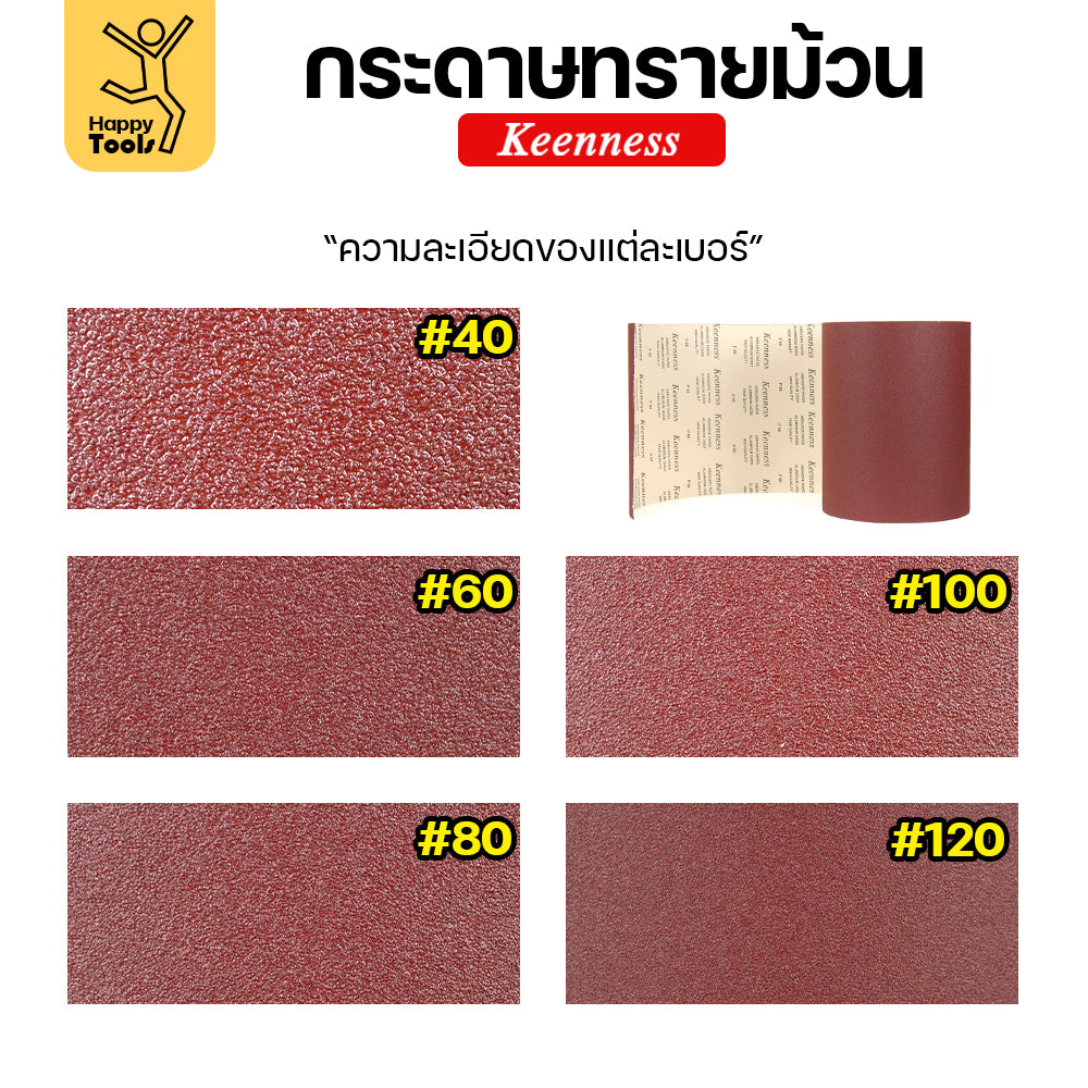 Keenness กระดาษทราย กว้าง12นิ้ว ม้วนยาว45เมตร หยาบเบอร์40 สำหรับงานขัดทั่วไป ขัดไม้ ขัดเหล็ก ขัดสนิม ขัดทำความสะอาด