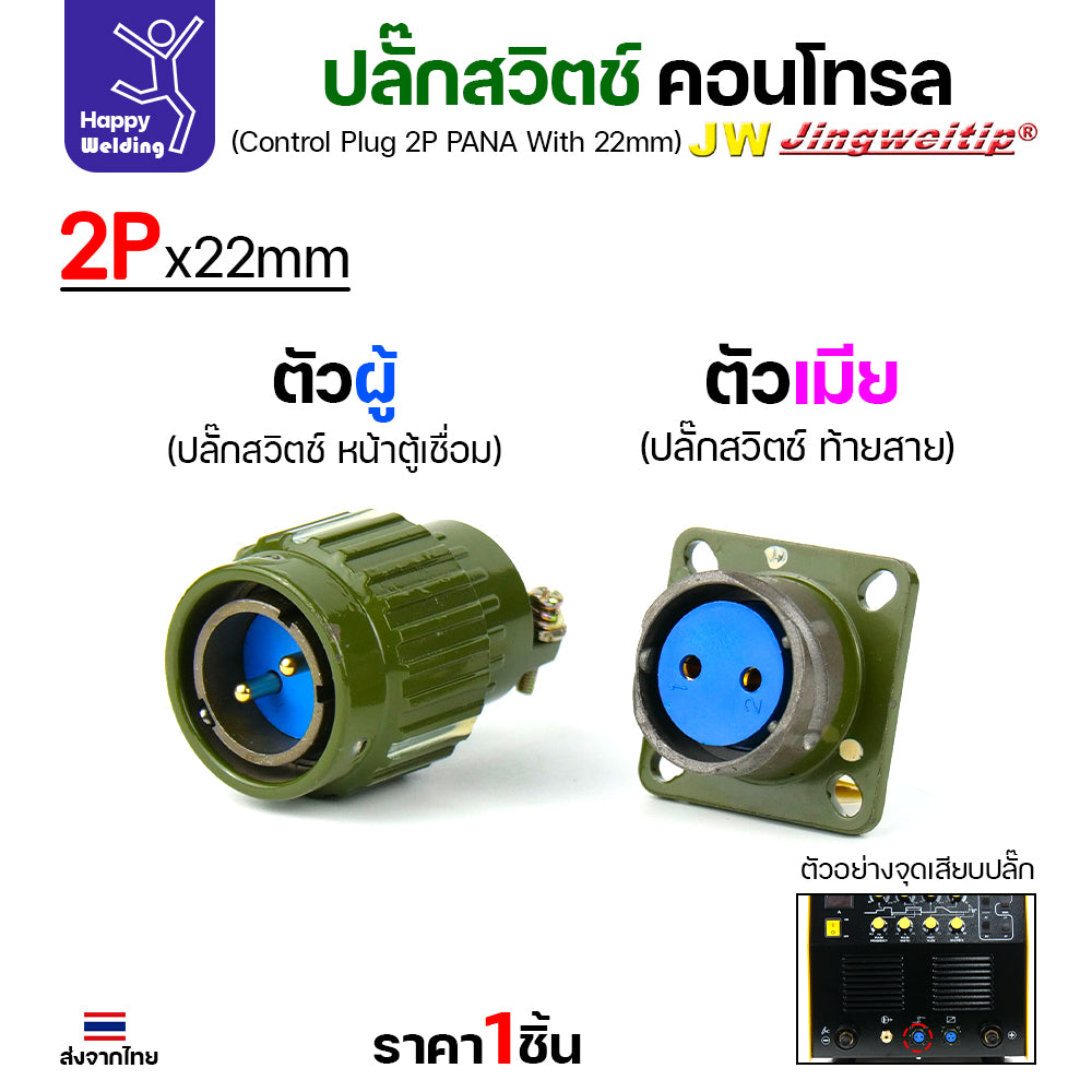 (อะไหล่ตู้เชื่อม)ข้อต่อสวิตช์ปลั๊ก สีเขียว หน้าตู้เชื่อม 2ขา สำหรับตู้เชือมอาร์กอนรุ่นกลาง พวก250PACDC (Air plug 2 ขา สีเขียว)