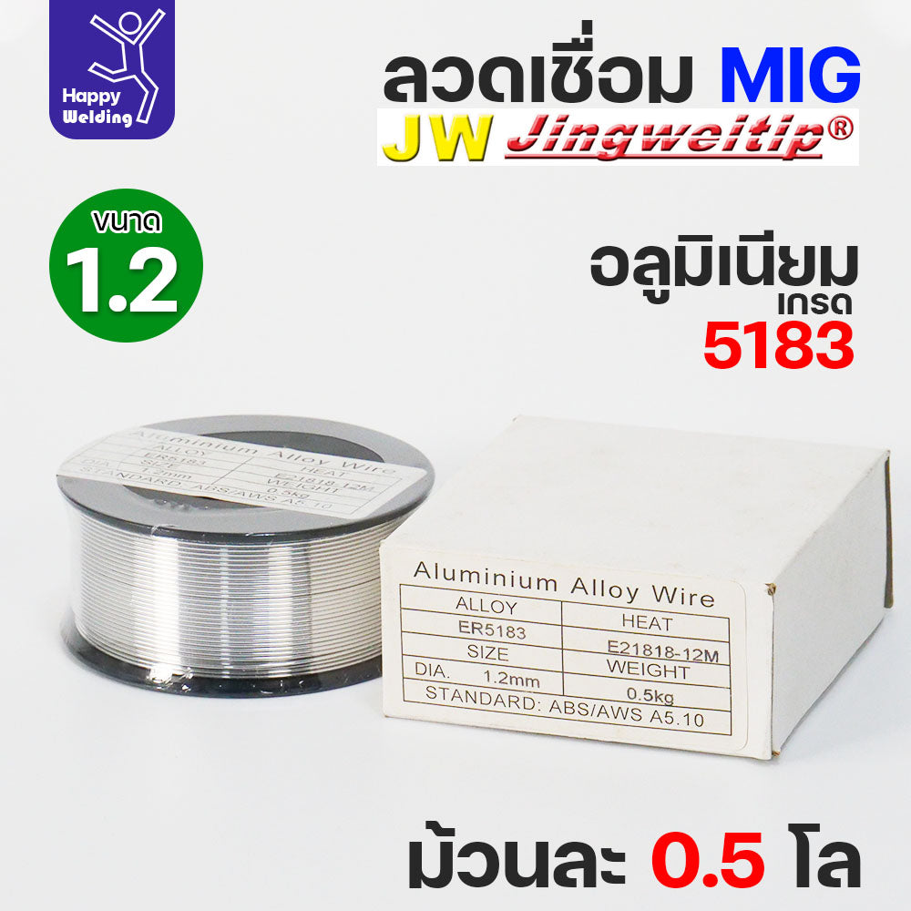 JW MIG ลวดเชื่อม อลูมิเนียม (ใช้แก๊สอาร์กอน) ลวดเชื่อมมิก ER5183 ขนาด 1.2 มิล (ม้วนละ 0.5 กิโล)