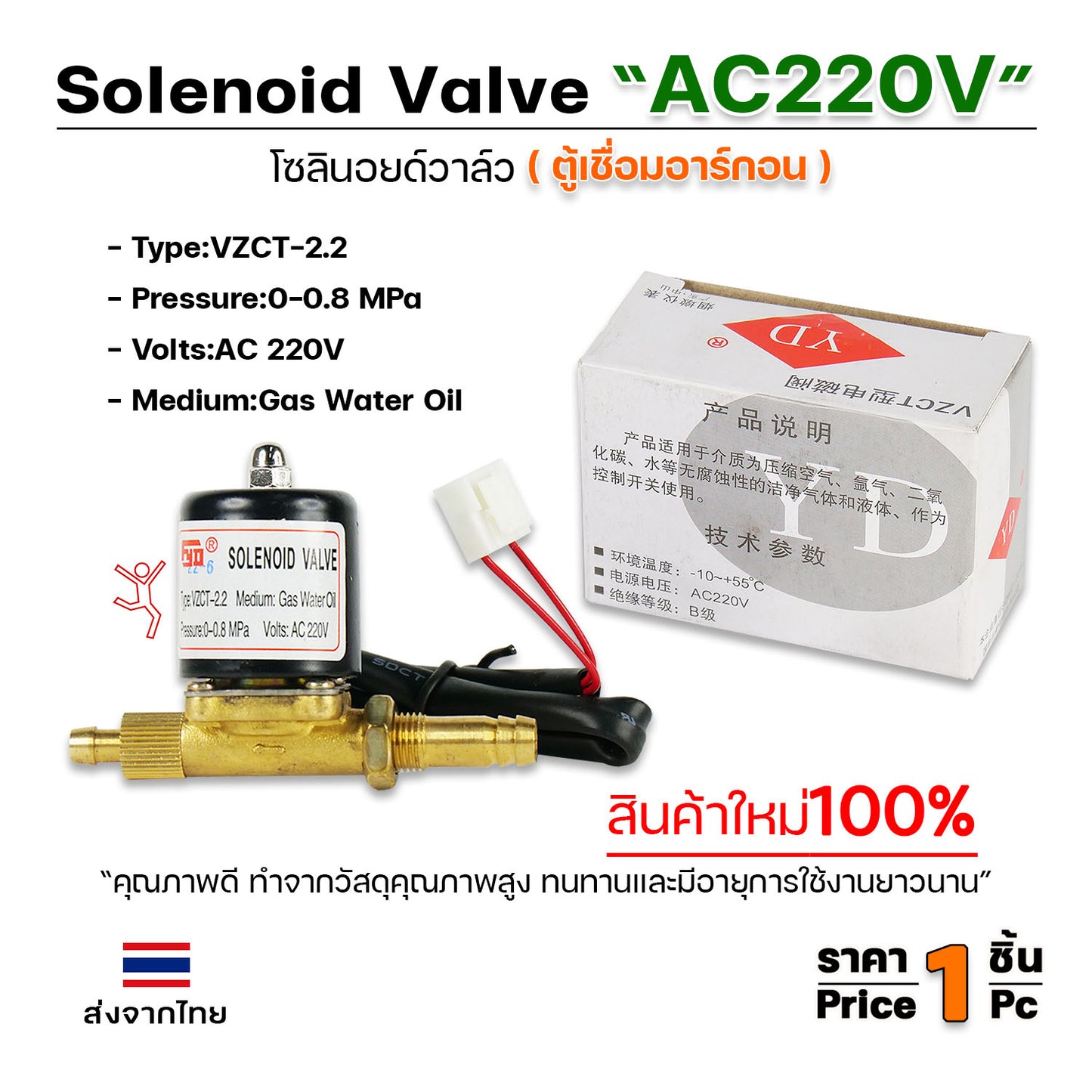 โซลินอยด์ วาล์ว ตู้เชื่อมอาร์กอน รหัส VZCT-2.2 ไฟ AC220V
