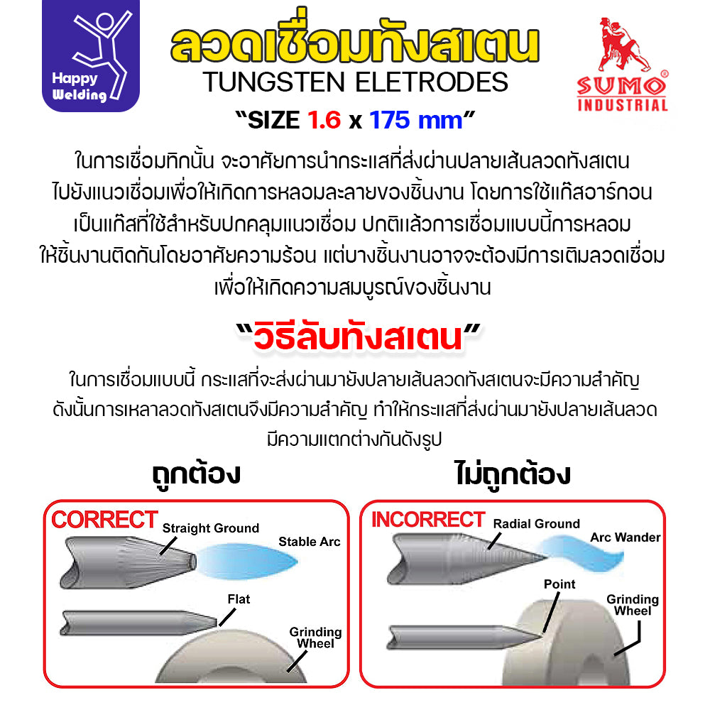 เข็มทังสเตน สำหรับ เชื่อมอาร์กอน  SUMO หัวแดง เลือกขนาดได้ สำหรับเชื่อมเหล็ก เชื่อมสแตนเลส กล่อง 10 เส้น