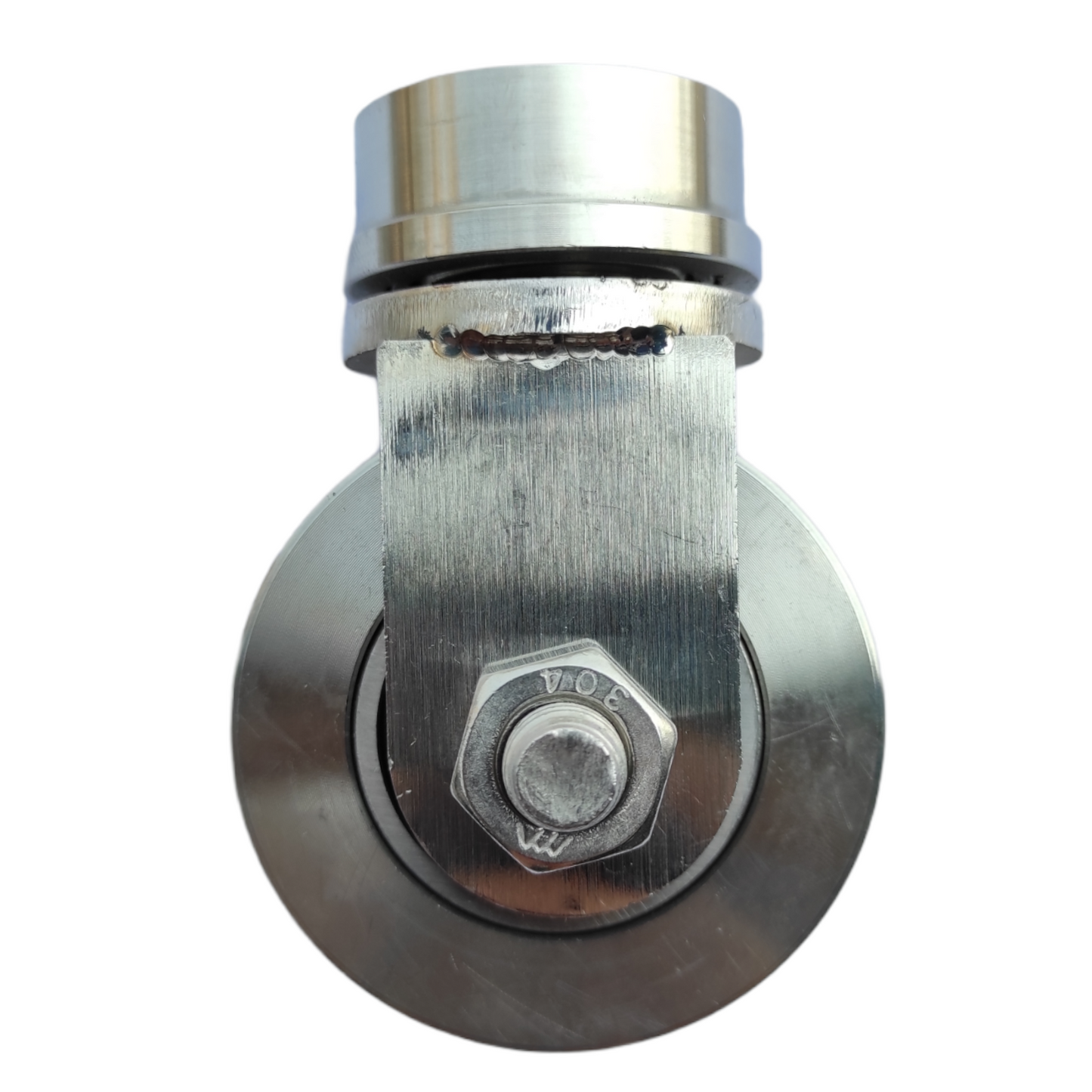 ชุดล้อหมุน เพลาตัน สแตนเลสเกรด304 +ล้อสแตนเลส 3 นิ้ว ร่องกลม สำหรับประตูโค้ง ประตูรถไฟ ประตูพับ ราคา 1 ชุด