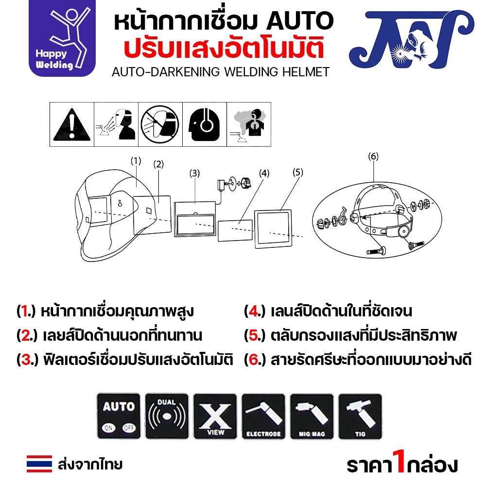 JW หน้ากากตัดแสงออโต้ จอTrue Color เห็นภาพชัดเจน ตัดแสงอัตโนมัติเมื่อเชื่อมชิ้นงาน ปรับเข้ม ปรับความไว ปรับดีเลย์ได้