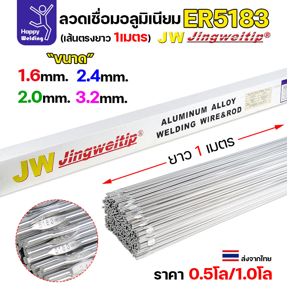 ลวดเชื่อมอลูมิเนียม TIG ROD ลวดเติม มิเนียม เกรด 5183 ขนาด 1.6/ 2.0/ 2.4/ 3.2 (แบ่งขาย) แพคละ 0.5กิโล และ1กิโล