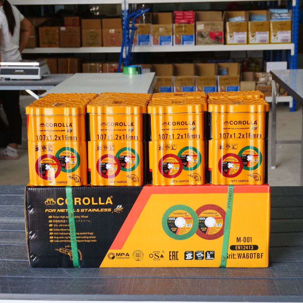 ยกลัง800ใบ ราคาดี กล่องใหม่ของแท้ มีของพร้อมส่ง ใบตัดบาง ยี่ห้อผึ้งน้อย COROLLA  ตัดเหล็ก ตัดสเตนเลส 4นิ้ว หนา1.2มม