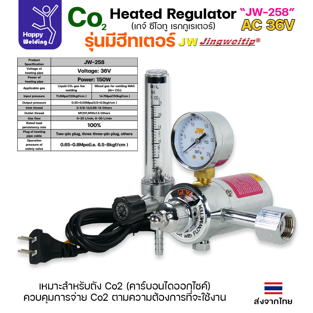 JW เกจ์คาร์บอนไดออกไซด์ แบบมีตัวทำความร้อน Co2 รหัสรุ่น 258 ไฟ 36V และ 220V AC