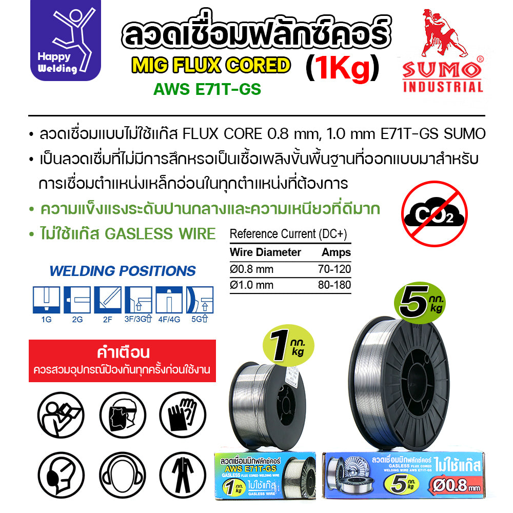 SUMO ลวดเชื่อม MIG Flux Cored E71T-GS 0.8mm (1โล)