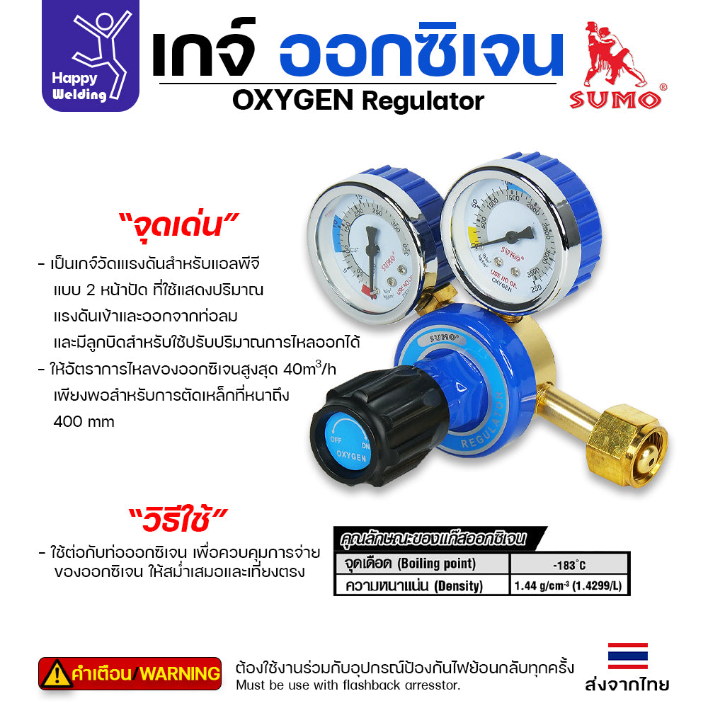 SUMO เกจ์ปรับแรงดันออกซิเจน งานเชื่อมแก๊ส ตัดแก๊ส เกจ์ออกซิเจน Oxygen Regulator ของซูโม่แท้ 100%