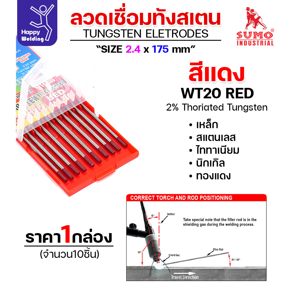 ราคาดีสุดๆ ทังสเตน2.4มม เลือกสีได้ สำหรับเชื่อมอาร์กอน เชื่ือมสแตนเลส เชื่อมอลูมิเนียม กล่อง 10 เส้น