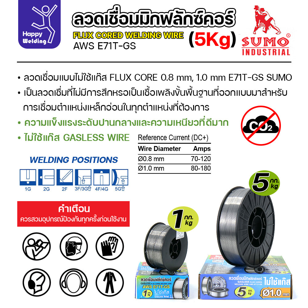 SUMO ลวดเชื่อม MIG Flux Cored E71T-GS 1.0mm (5โล)