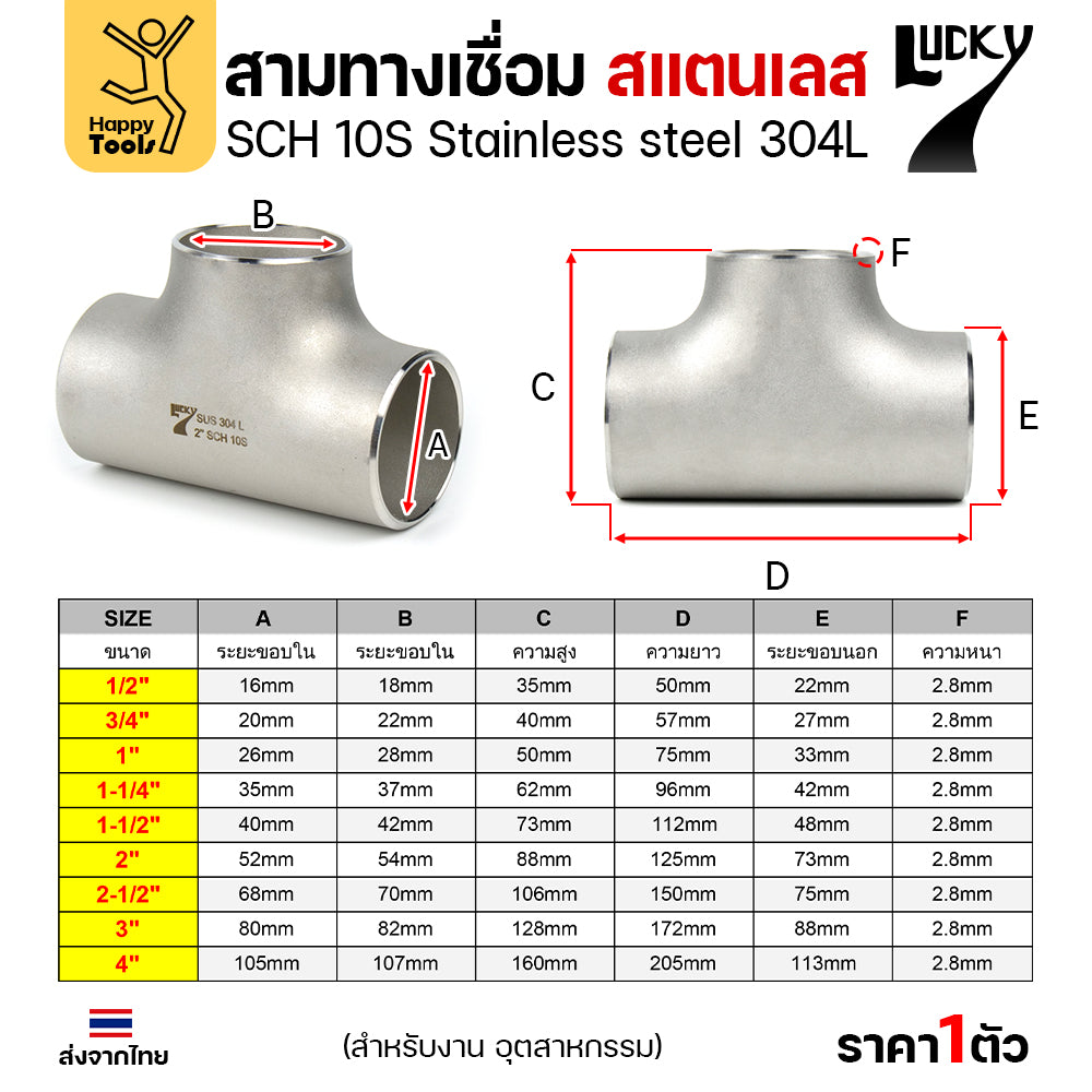 ข้อต่อสามทาง ด้านเท่า สแตนเลส304 สเปกSCH10 ขนาด4นิ้ว หรือเรียกว่าสี่นิ้ว (งานอุตสาหกรรม) มีของพร้อมส่ง