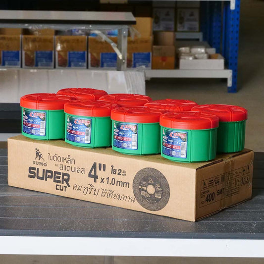 (ยกลัง 400ใบ) SUMO Super Cut สีเขียว ใบตัด ของแท้100% ขนาด 4 นิ้ว  ตัดเหล็ก ตัดสแตนเลส คมกริบ ไร้รอยไหม้