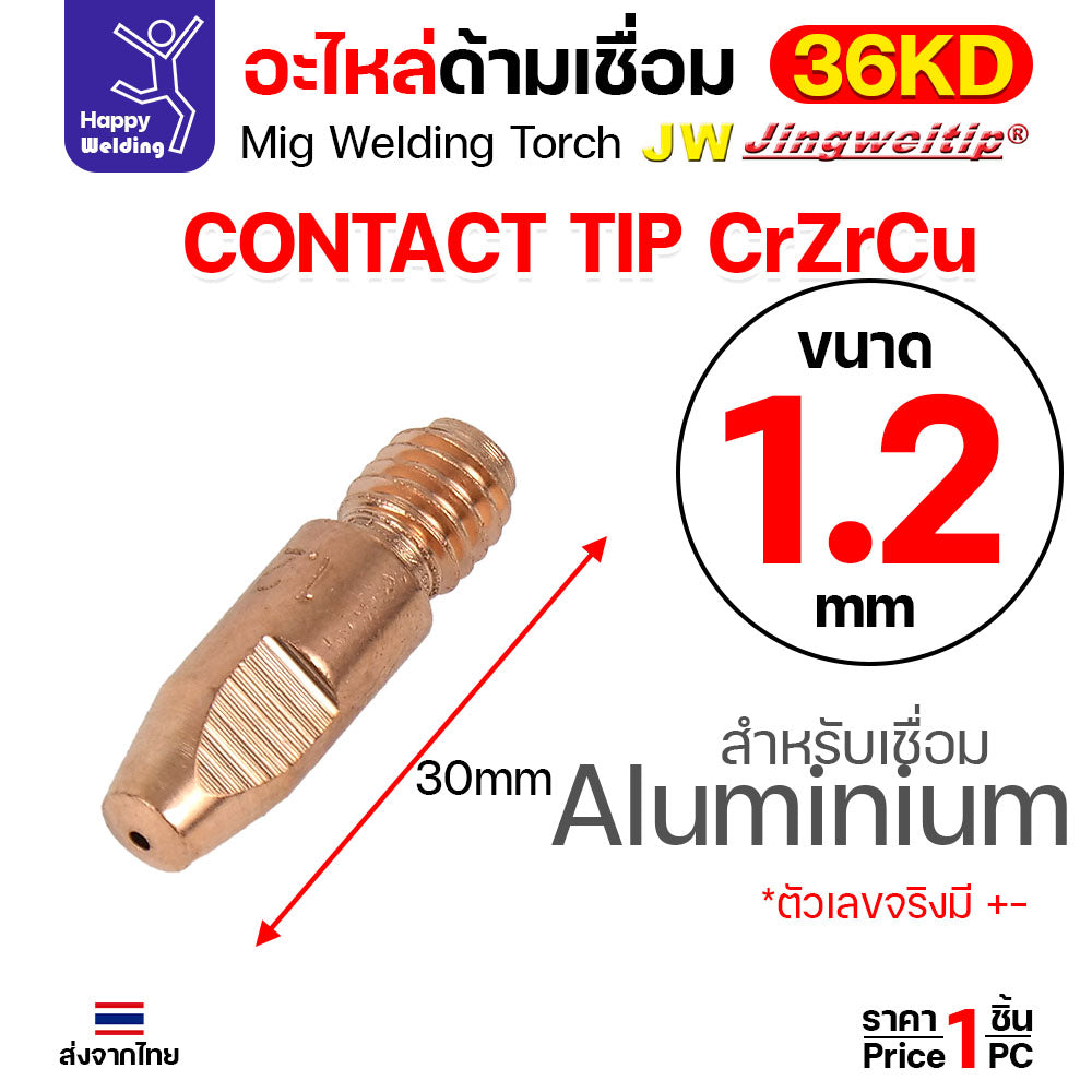 (อะไหล่36KD) JW MIG 36KD Contact Tip CrZrCu (แบบคุณภาพดี) M8x30 เลือกขนาดได้ตามลวดที่ใช้งาน
