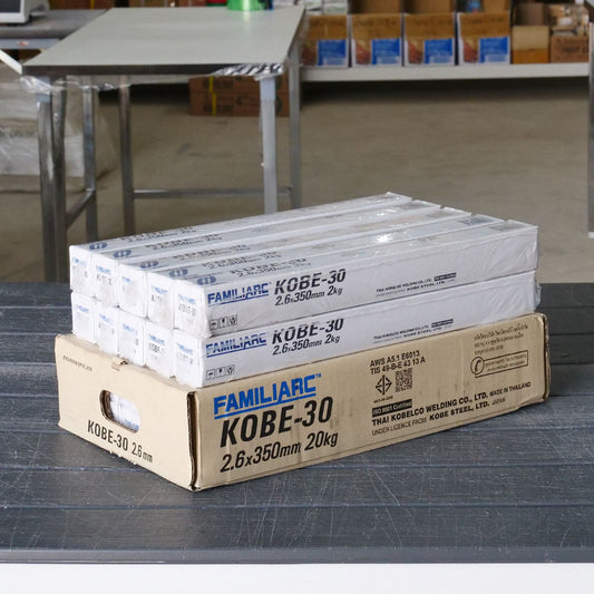 ราคายกลัง!!! KOBE-30 ลวดเชื่อม โกเบ30 กล่องสีขาว สำหรับ เชื่อมเหล็กเหนียว ขนาด 2.6 และ 3.2 ยาว 350 มิล (กล่องละ 20กิโล) ของแท้100% มีเซอร์การันตี