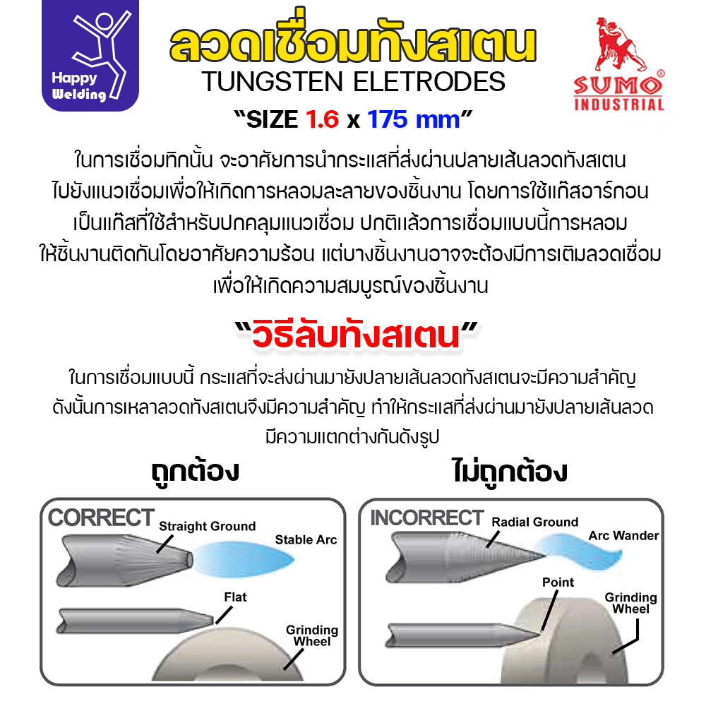 เข็มทังสเตน สำหรับ เชื่อมอาร์กอน  SUMO หัวเทา เลือกขนาดได้ เชื่อมเหล็ก เชื่อมสแตนเลส เชื่อมอลูมิเนียม กล่อง 10 เส้น