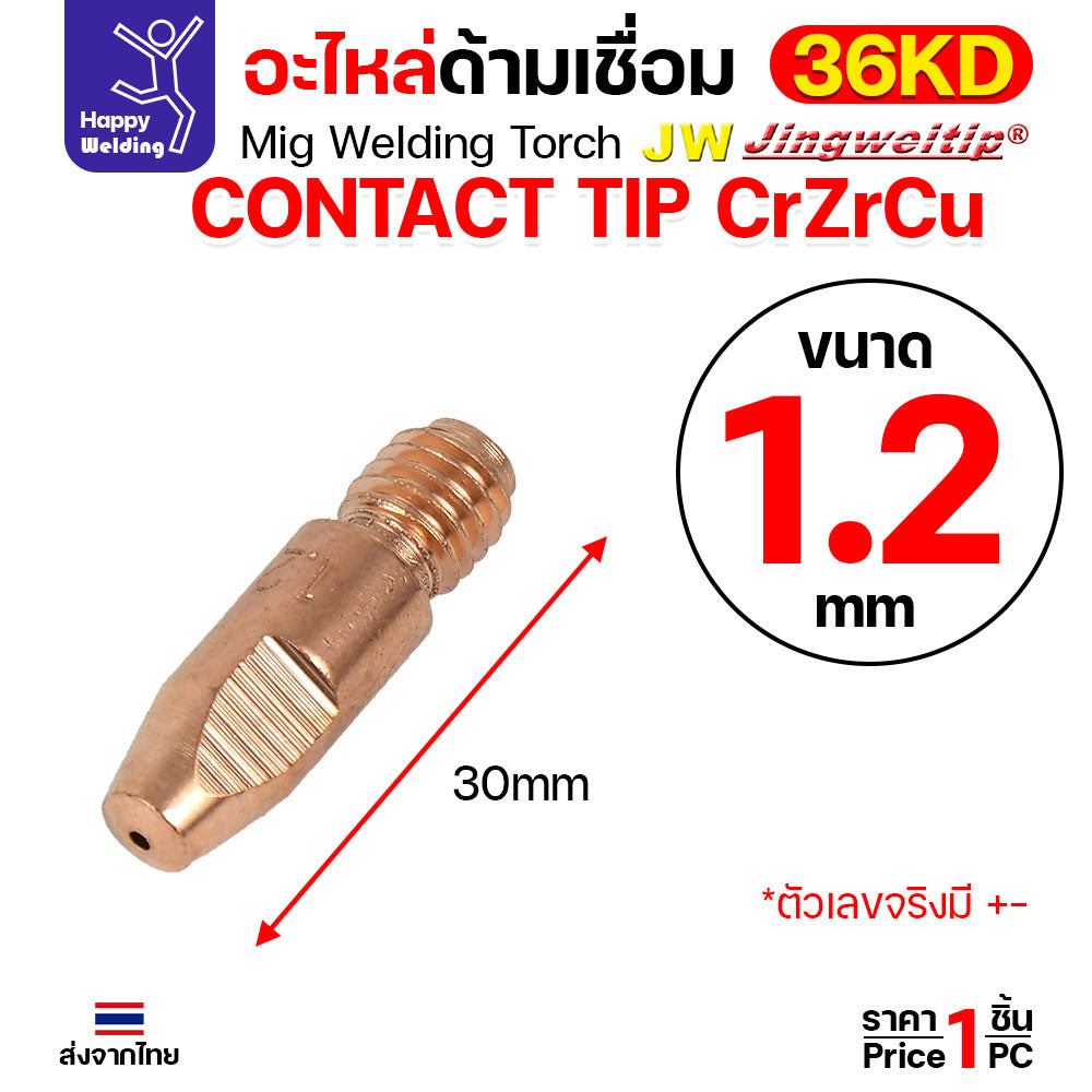 (อะไหล่36KD) JW MIG 36KD Contact Tip CrZrCu (แบบคุณภาพดี) M8x30 เลือกขนาดได้ตามลวดที่ใช้งาน