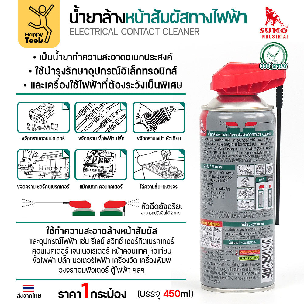 สเปรย์ทำความสะอาดแผงวงจร SUMO ขจัดคราบสเก็ดไฟ ล้างปลั๊กไฟรถยนต์ ล้างตู้เมน ล้างตู้คอนโทรลไฟฟ้า เครื่องจักร เขม่าหัวเทียน