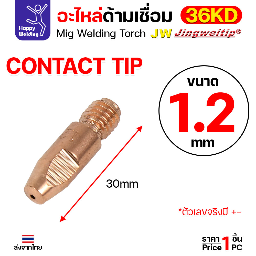 (อะไหล่36KD) JW MIG 36KD Contact Tip ECU M8x30 เลือกขนาดได้ตามลวดที่ใช้งาน