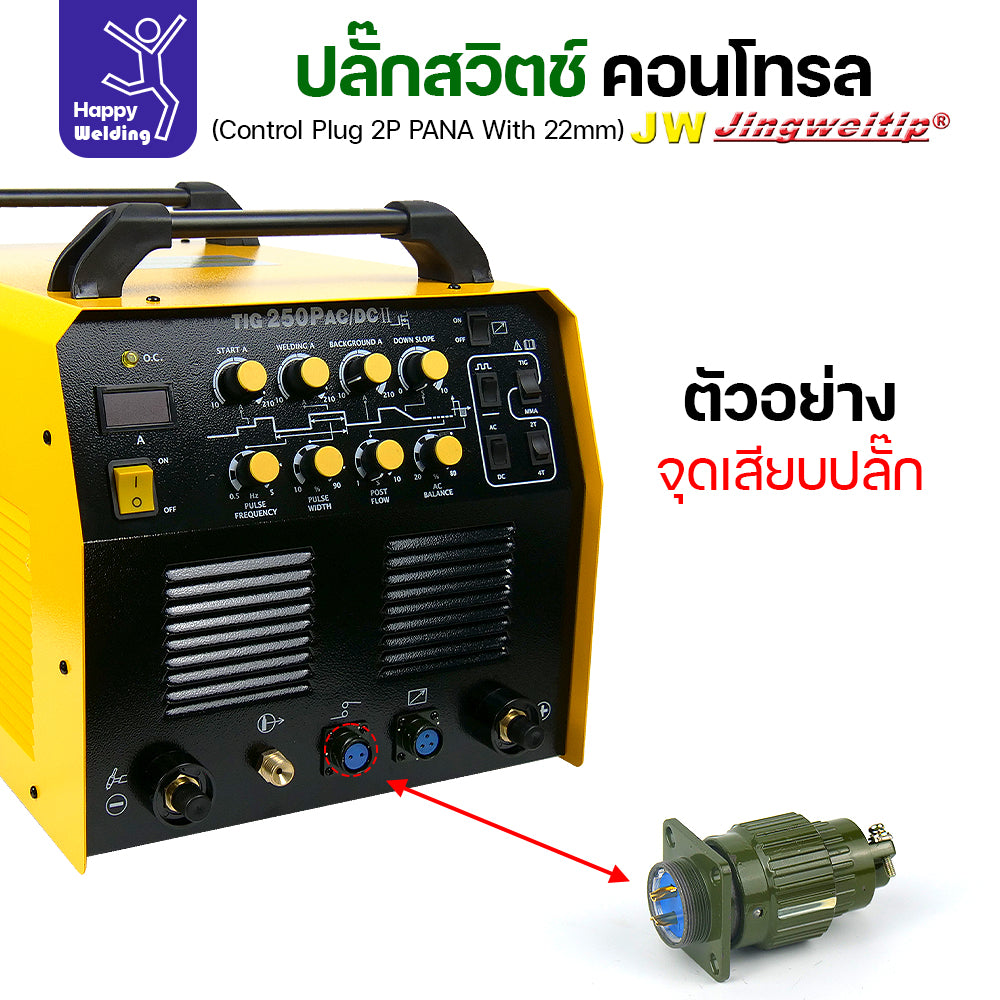 (อะไหล่ตู้เชื่อม)ข้อต่อสวิตช์ปลั๊ก สีเขียว หน้าตู้เชื่อม 2ขา สำหรับตู้เชือมอาร์กอนรุ่นกลาง พวก250PACDC (Air plug 2 ขา สีเขียว)