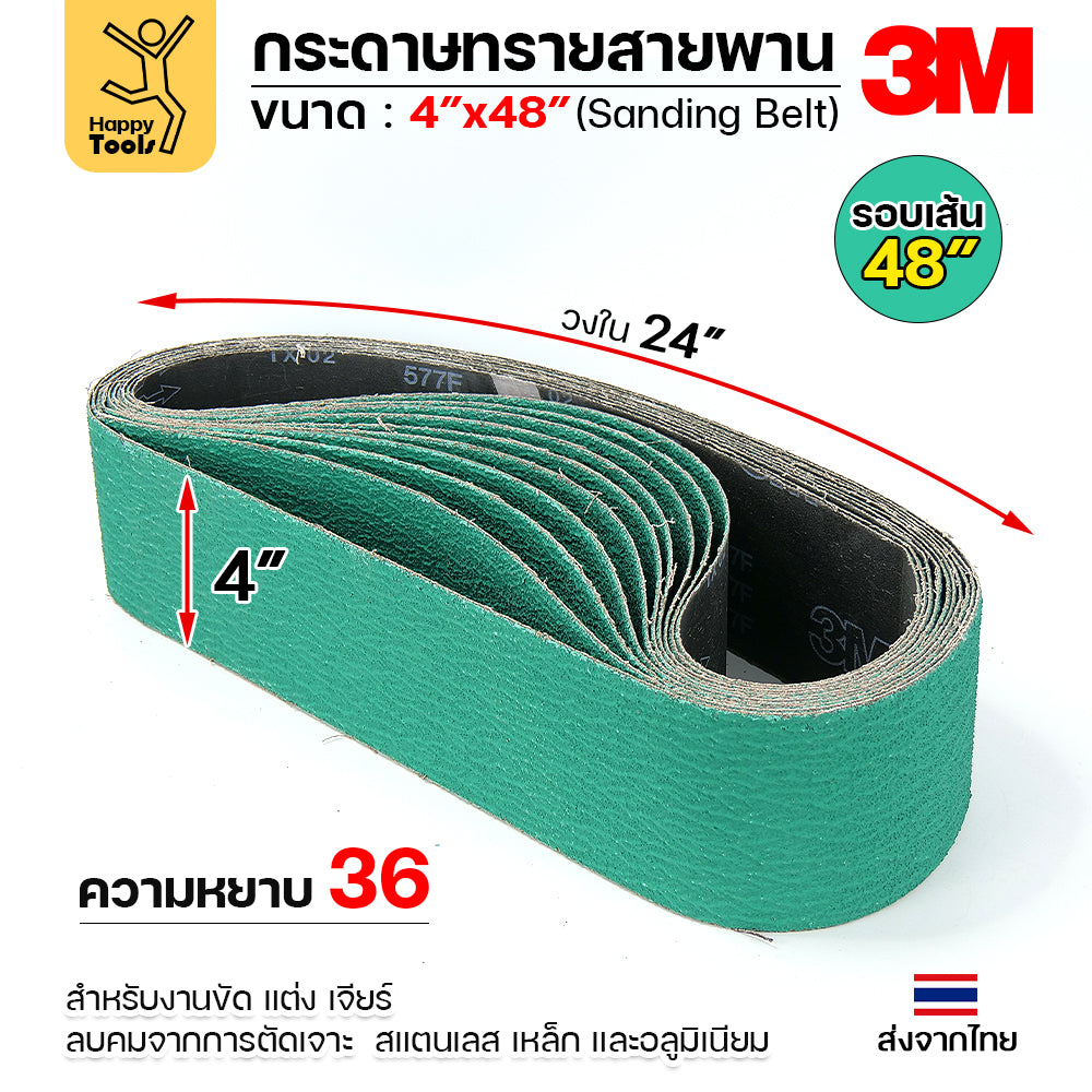 3M สายพานบากท่อ สายพานเครื่องบากท่อ รุ่น577F สีเขียว ขนาด4"x48" เบอร์36