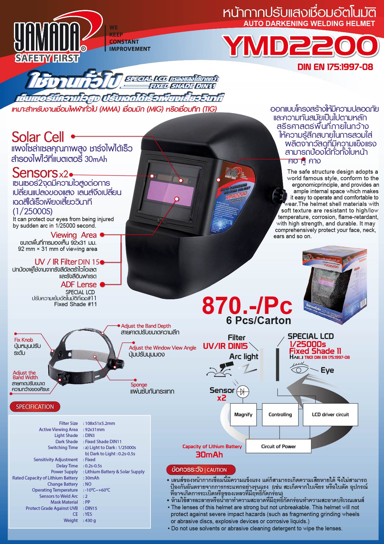 SUMO  รุ่น YMD2200 หน้ากากเชื่อม หน้ากาก ปรับแสงเชื่อม อัตโนมัติ ป้องกันการเชื่อม สำหรับงานเชื่อม TIG MIG MMA