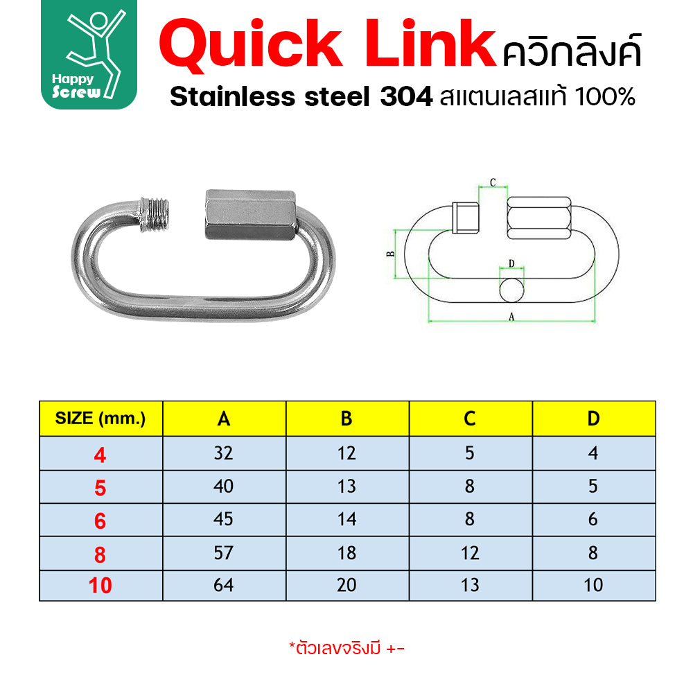 ควิกลิงค์ ข้อต่อโซ่ขันเกลียว ตัวต่อโซ่ สแตนเลส 304 แท้  เลือกขนาดได้ 4-10มม