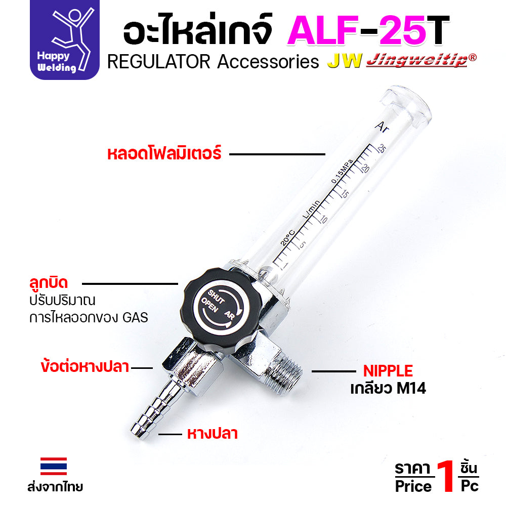 อะไหล่เกจ์อาร์กอน JW รุ่น ALF-25T (Argon Gauge Spare Parts) ชุดโฟลว์มิเตอร์ หน้าปัดวัดแรงดัน และตัวต่อวาวล์ถัง