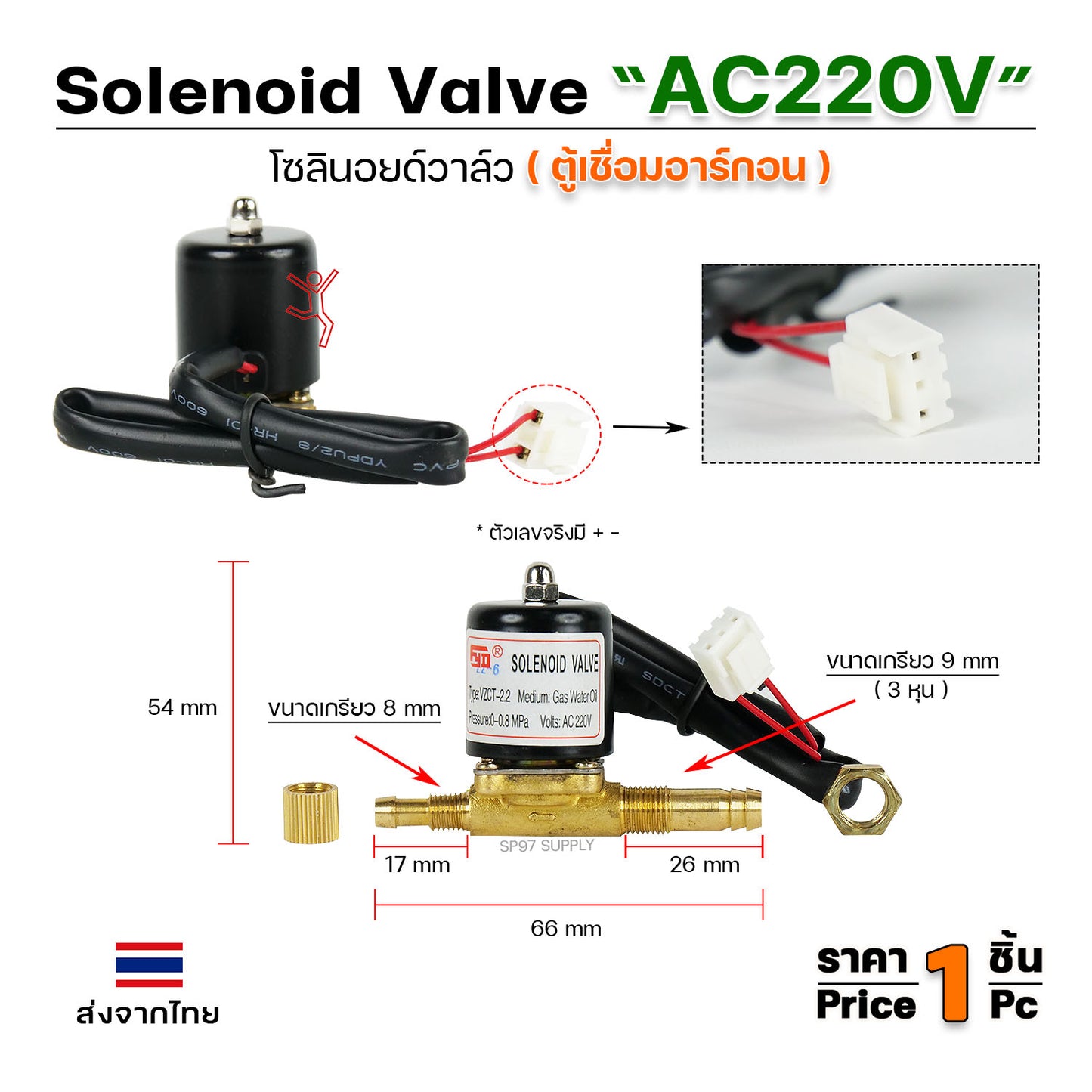 โซลินอยด์ วาล์ว ตู้เชื่อมอาร์กอน รหัส VZCT-2.2 ไฟ AC220V