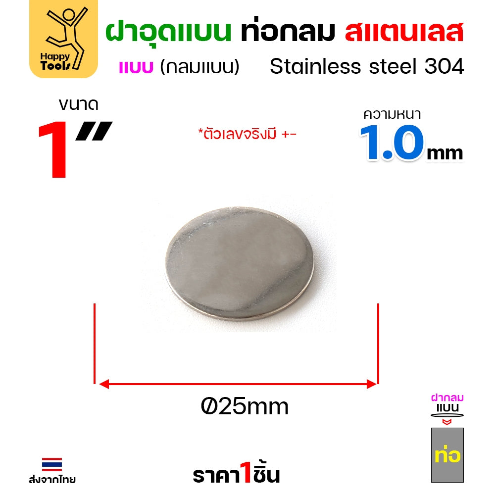 เหรียญแบนสแตนเลส เกรด304 ฝาปิดแบนแบบเชื่อม ขนาดเท่าท่อสแตนเลสพอดี เชื่อมปิดฝาได้พอดี มีหลายขนาด